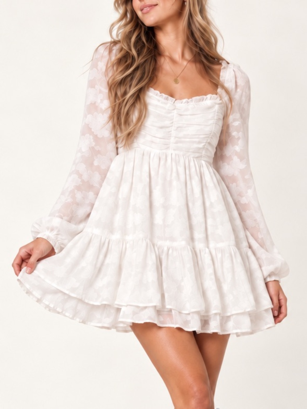 Altar’d State White Floral Babydoll Mini Dress Small
